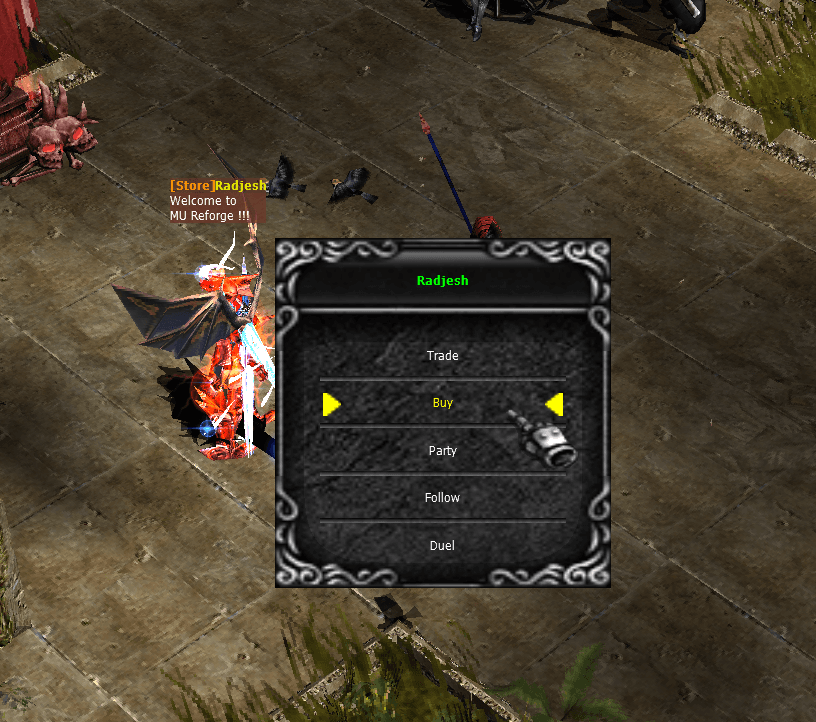 The Alt + right-click menu open over another player